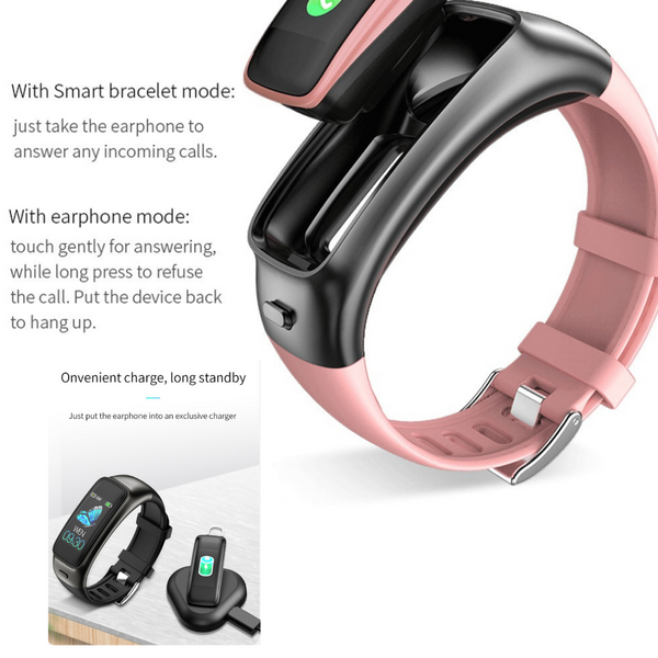 Montre connectée 2en1 écouteur bluetooth intégré charge rapide oreillette bluetooth kalleos